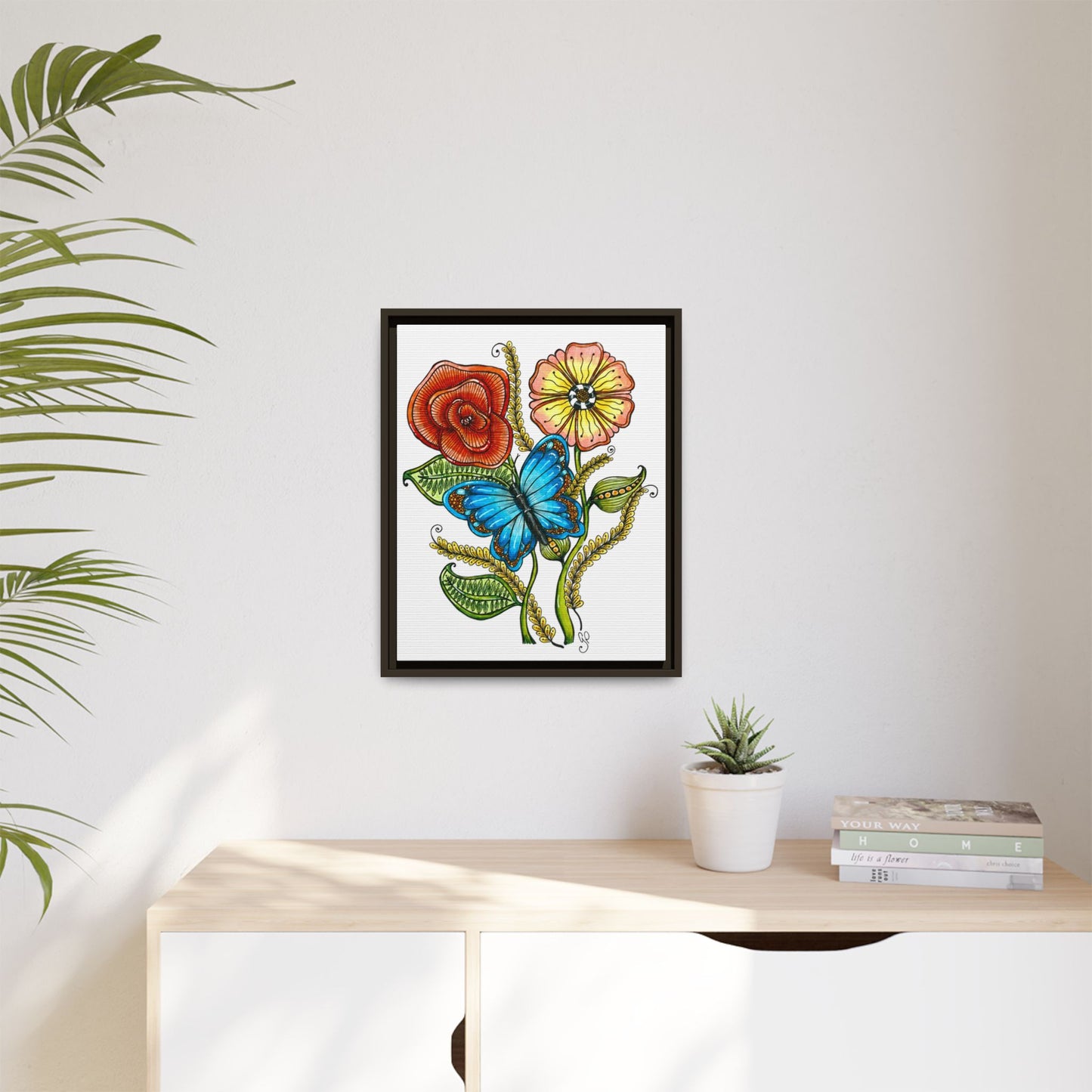 Blue Butterfly Matte Canvas, Framed (Multi-color)