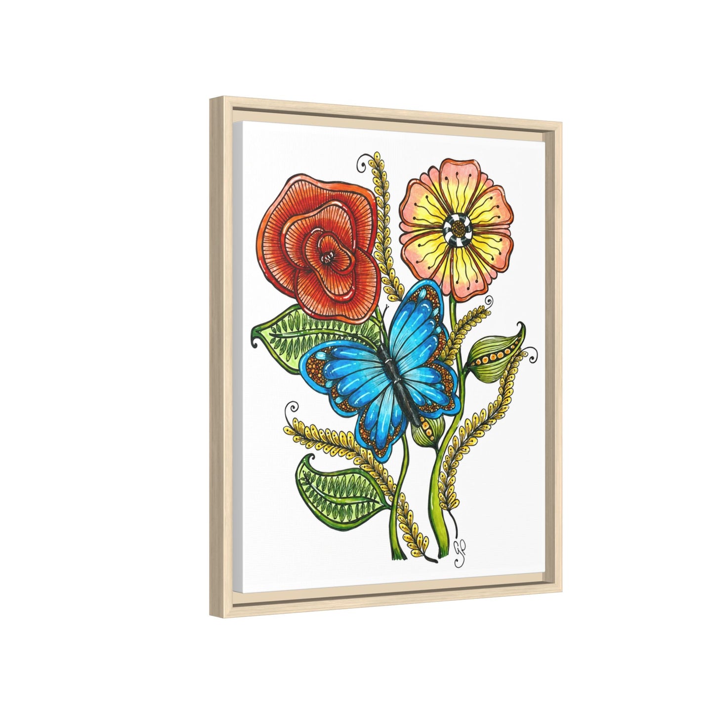 Blue Butterfly Matte Canvas, Framed (Multi-color)