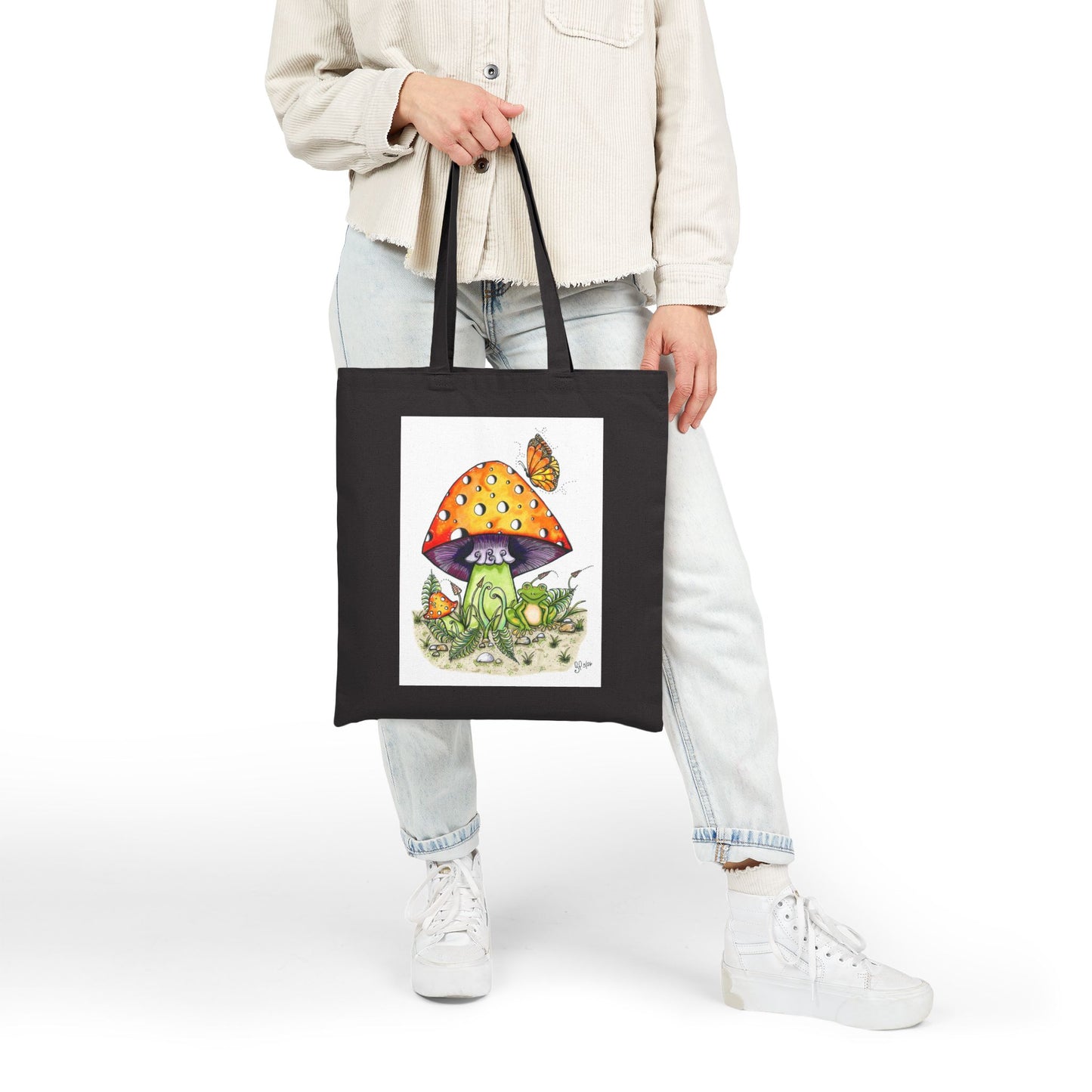 Froggy Loves Mushrooms Cotton Canvas Tote Bag