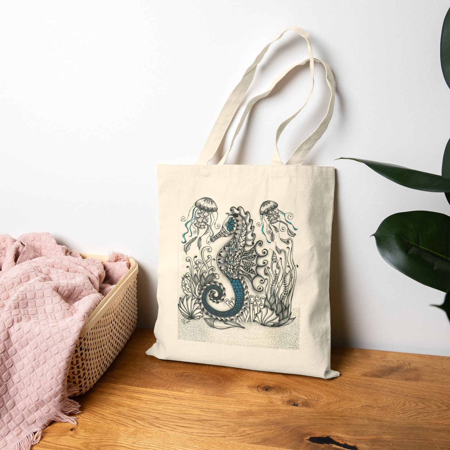 Seahorse & Jellyfish Party Cotton Canvas Tote Bag