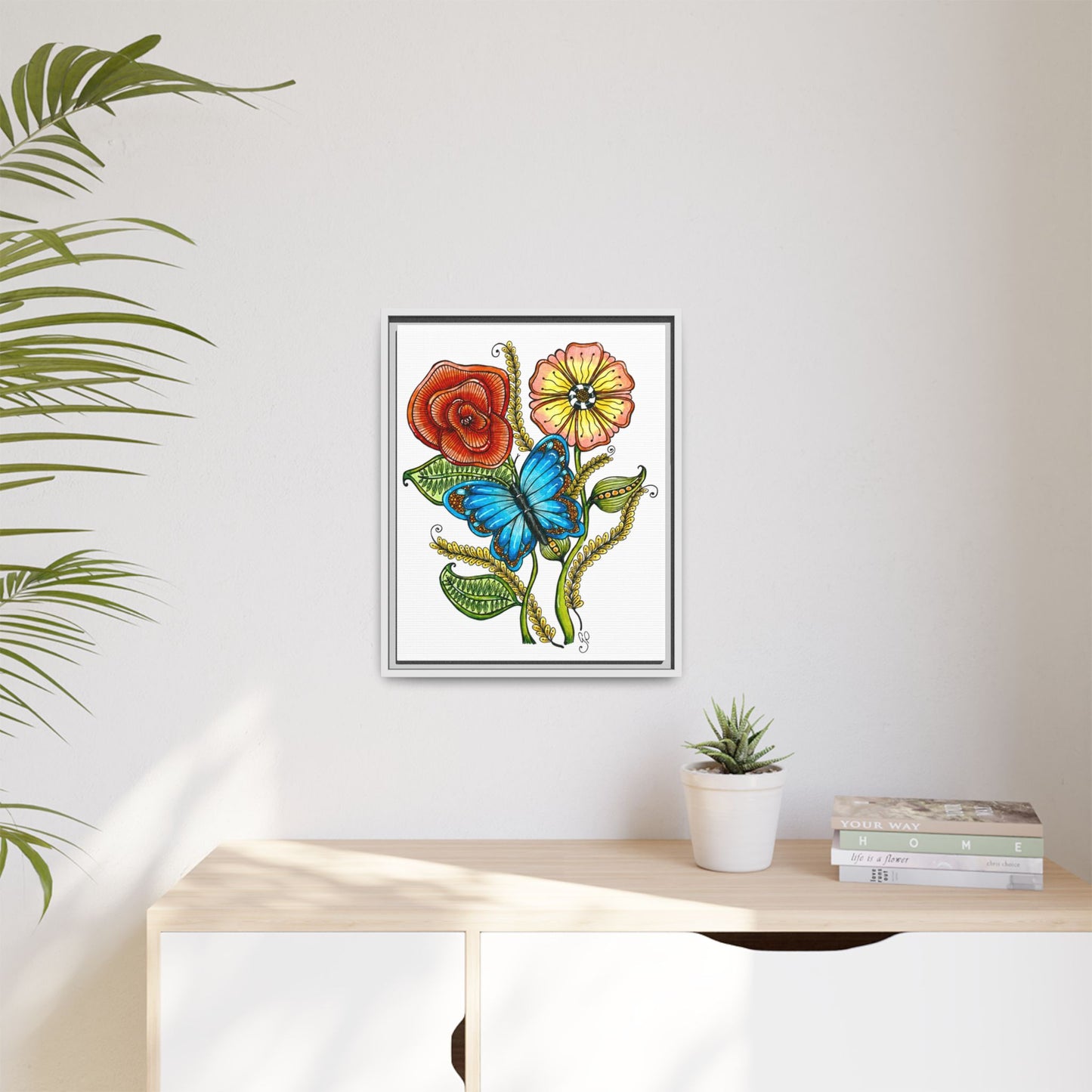 Blue Butterfly Matte Canvas, Framed (Multi-color)
