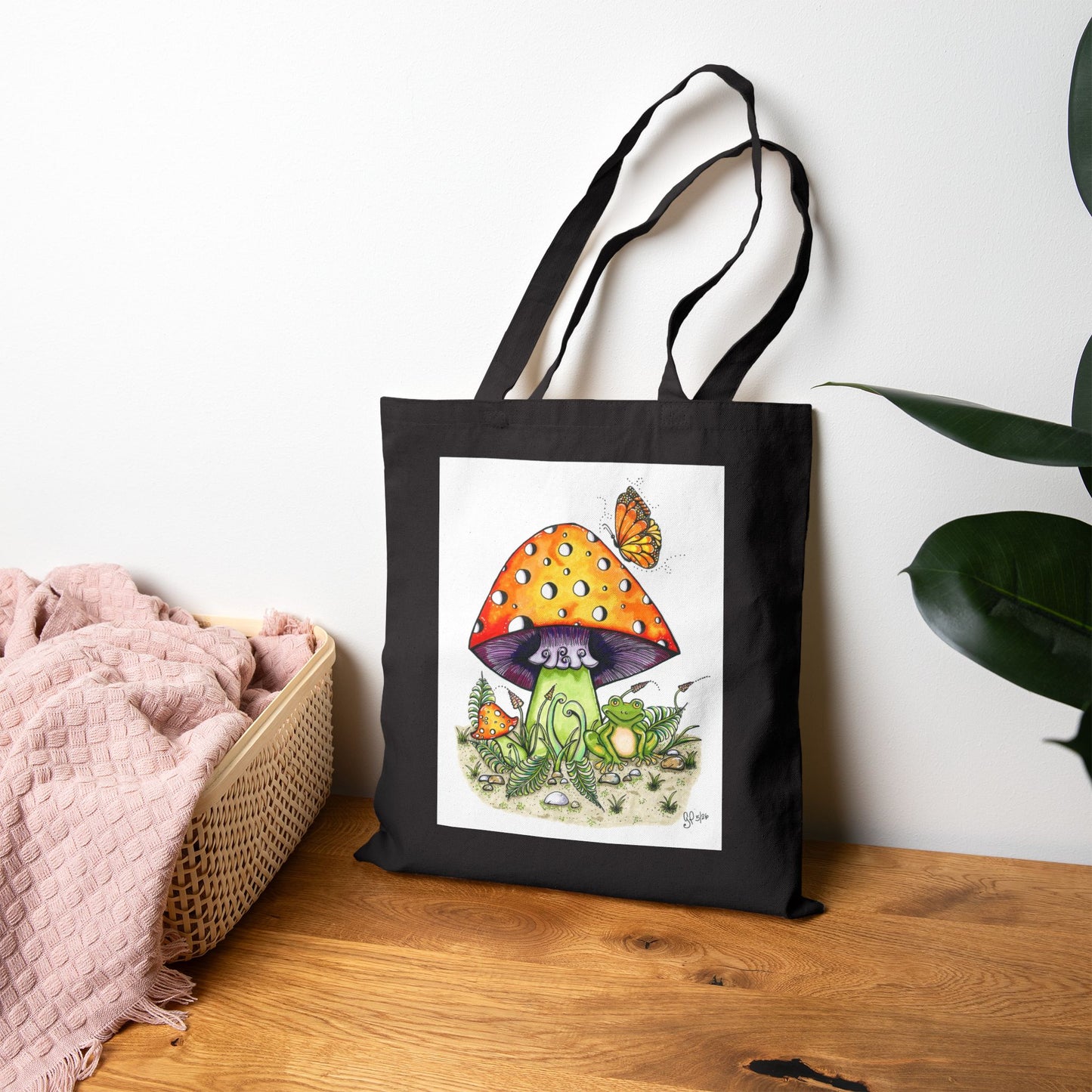 Froggy Loves Mushrooms Cotton Canvas Tote Bag