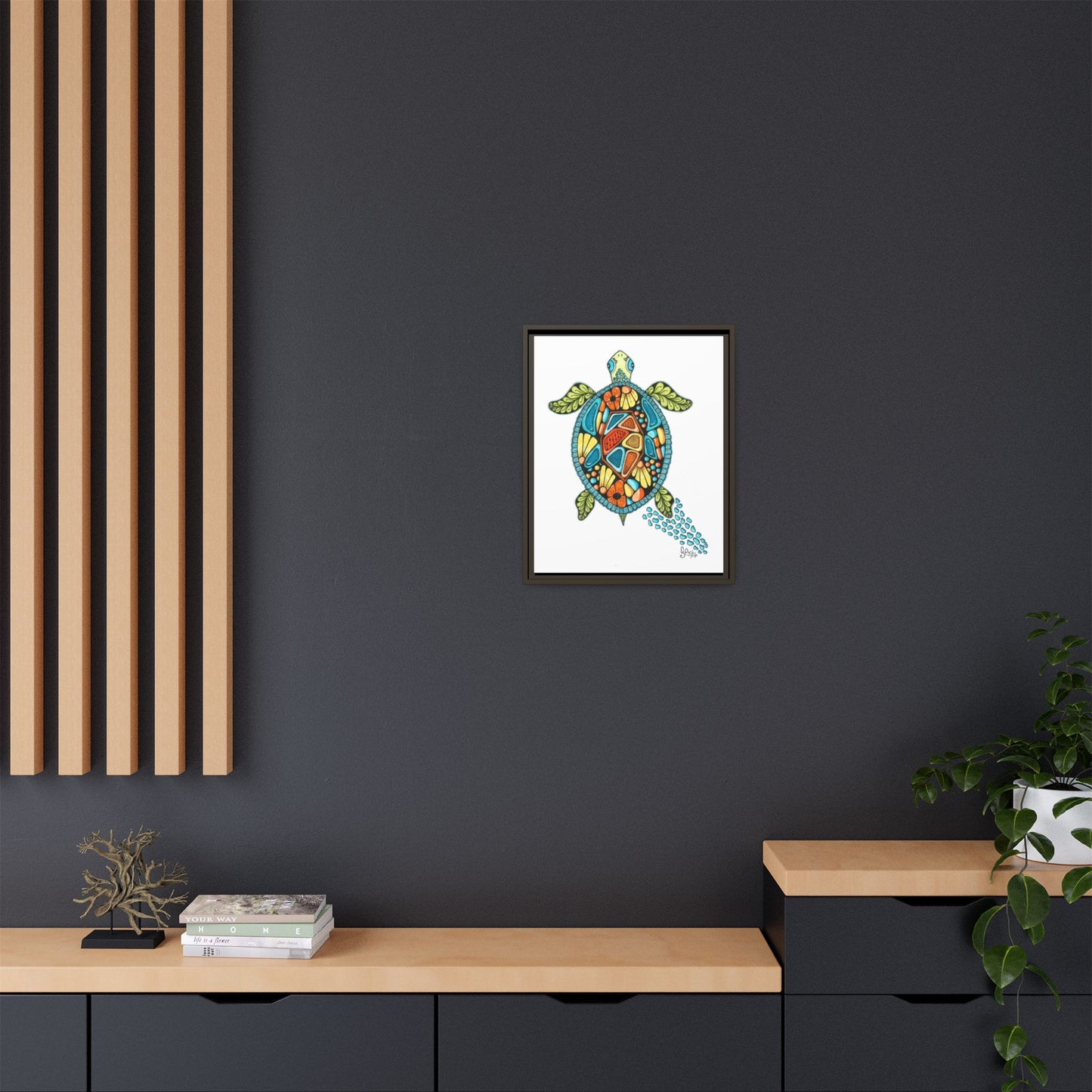 Sea Turtle Matte Canvas, Framed (Multi-color)
