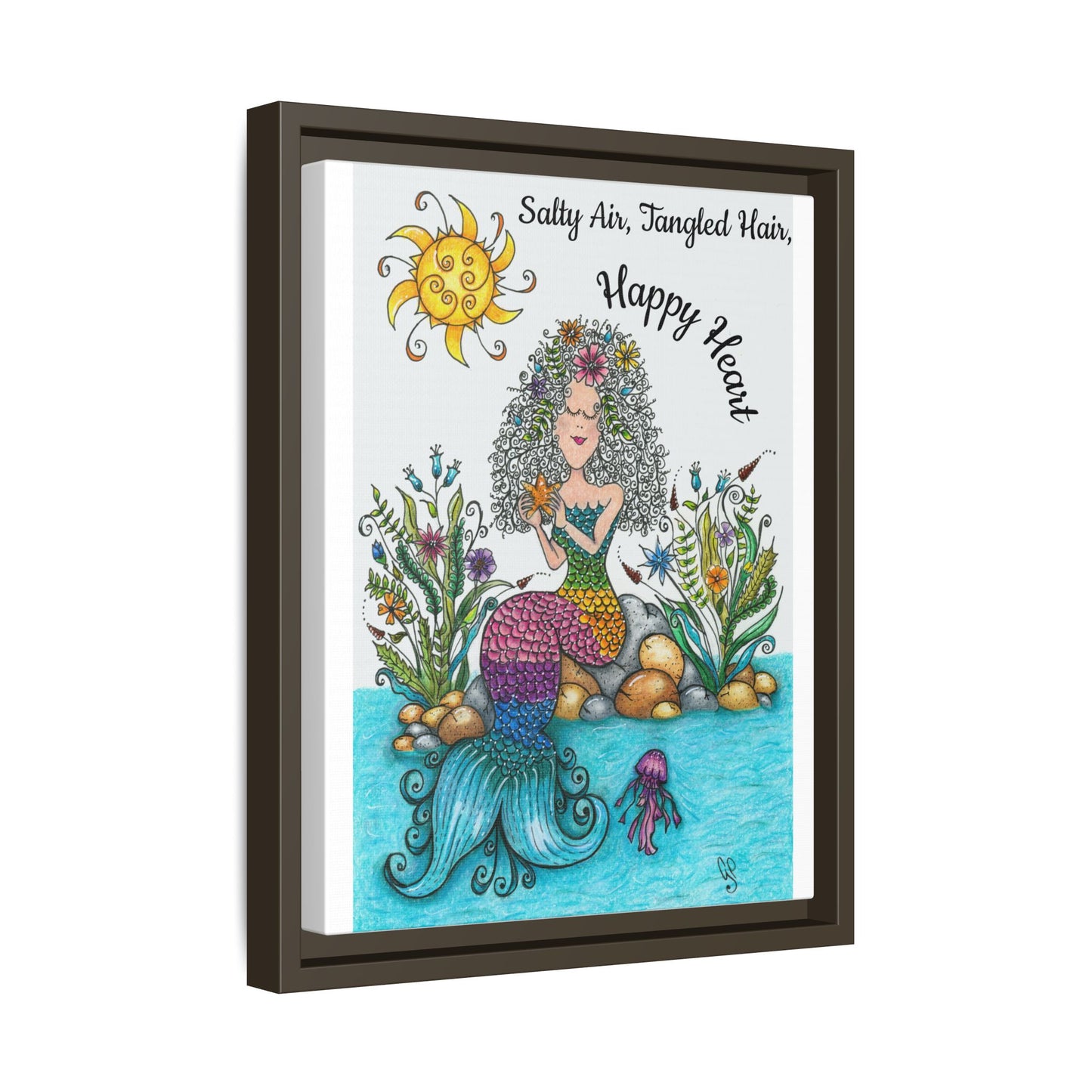 Mermaid Matte Canvas, Framed (Multi-color)