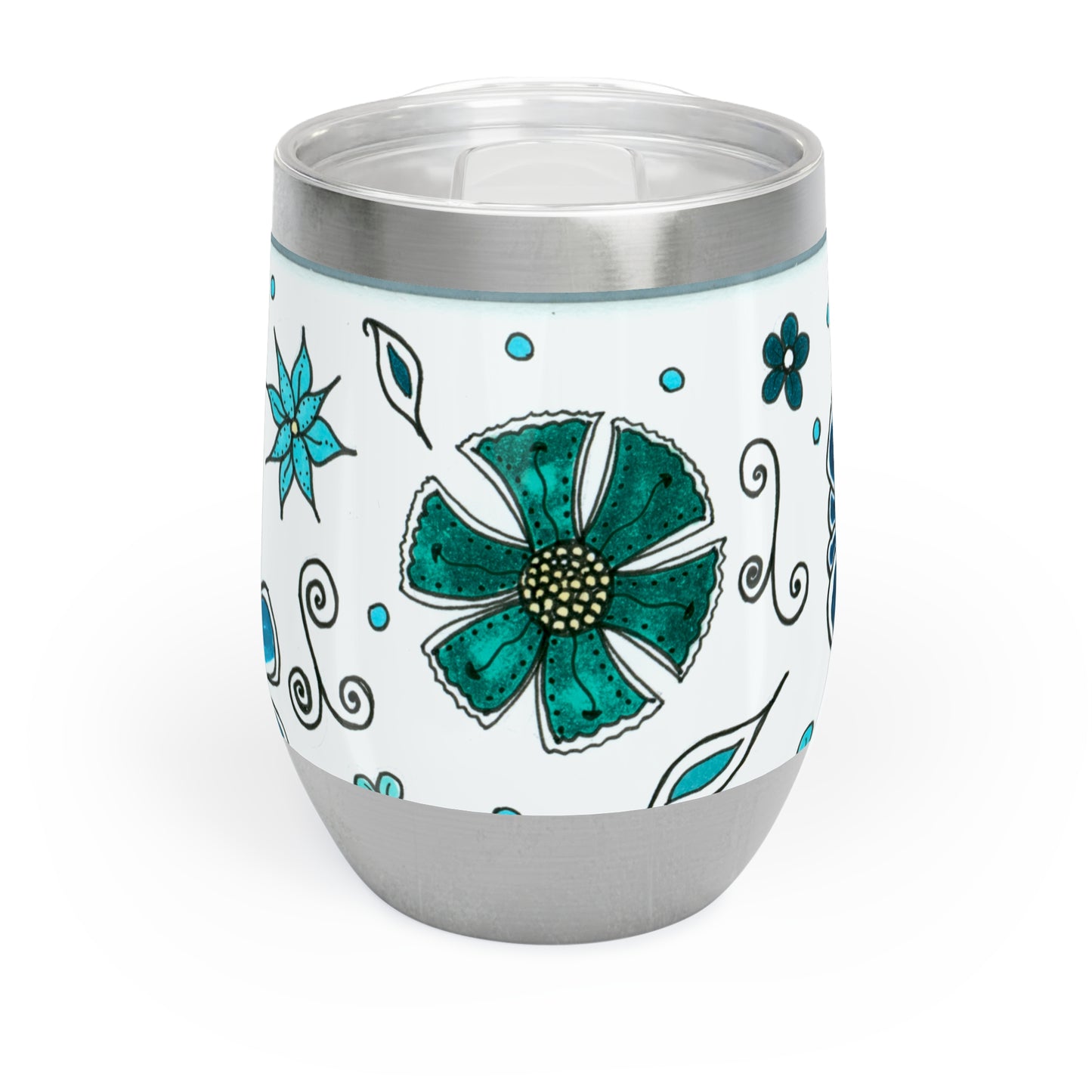 Retro Blue Flowers Chill Wine Tumbler
