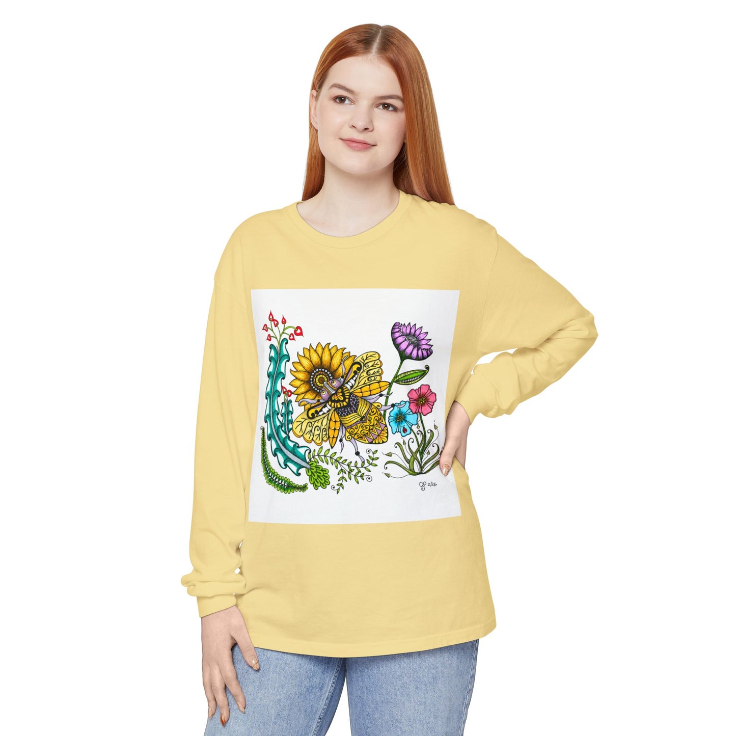 Boho Bumblebee Garment-dyed Long Sleeve T-Shirt