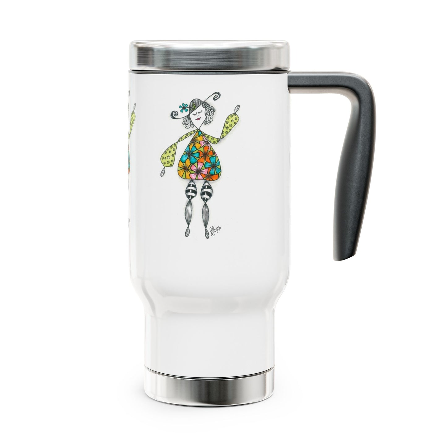 Carefree And Fancy Free Stainless Steel Travel Mug with Handle, 14oz