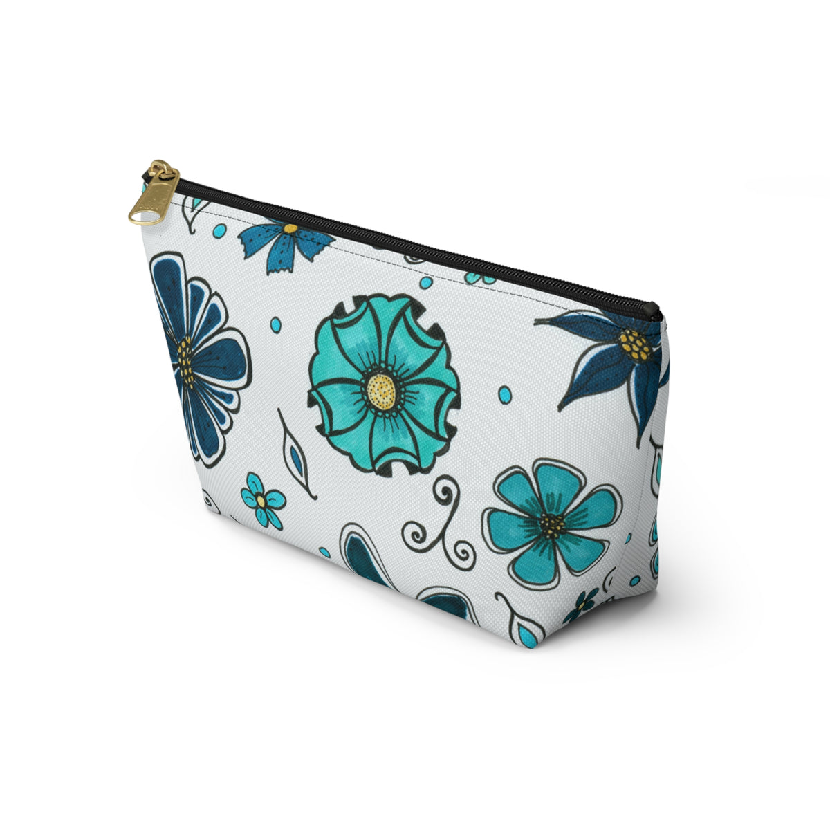 Retro Blue Flowers Accessory Pouch