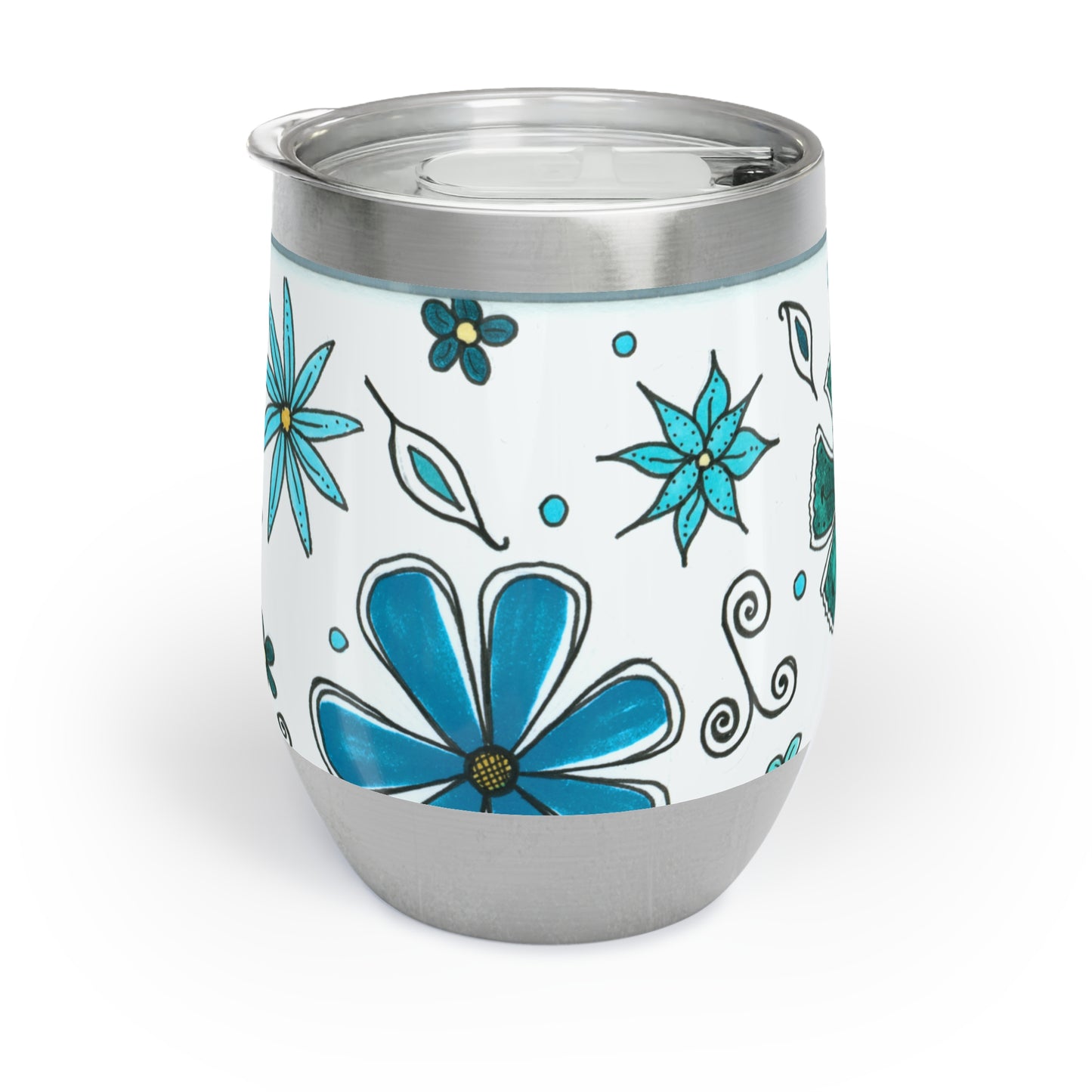 Retro Blue Flowers Chill Wine Tumbler