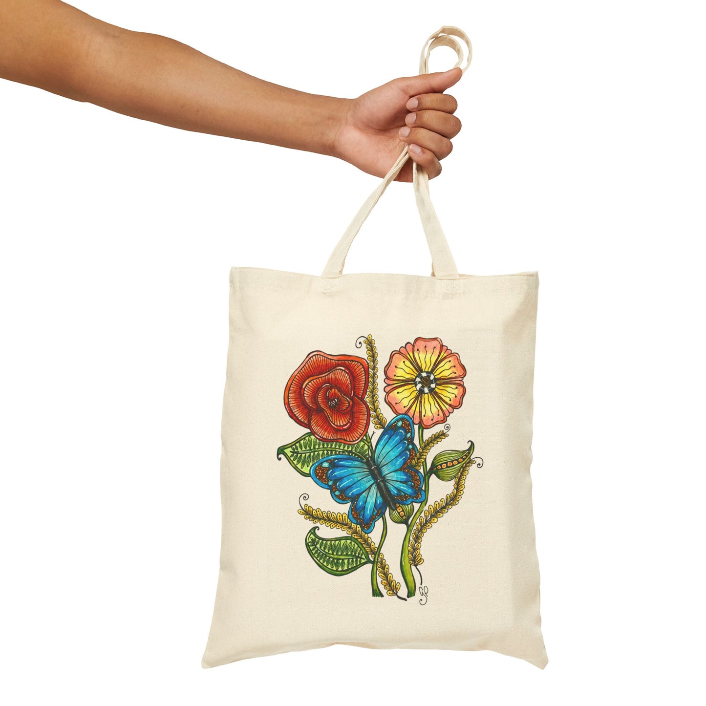 Blue Butterfly Cotton Canvas Tote Bag
