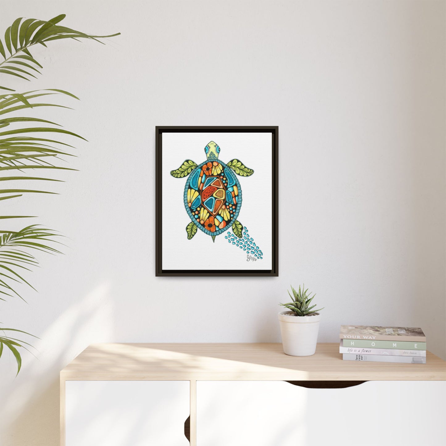 Sea Turtle Matte Canvas, Framed (Multi-color)