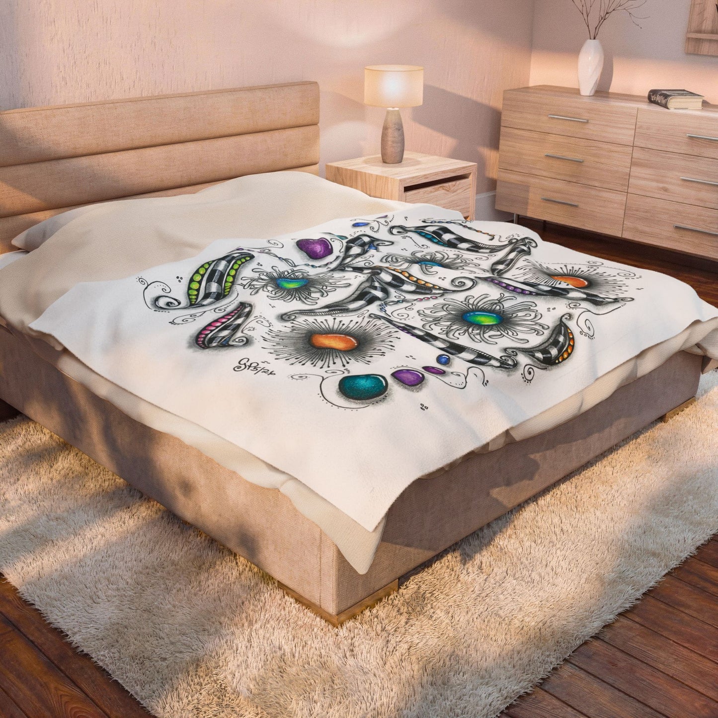 Zen Whimsy Velveteen Plush Blanket