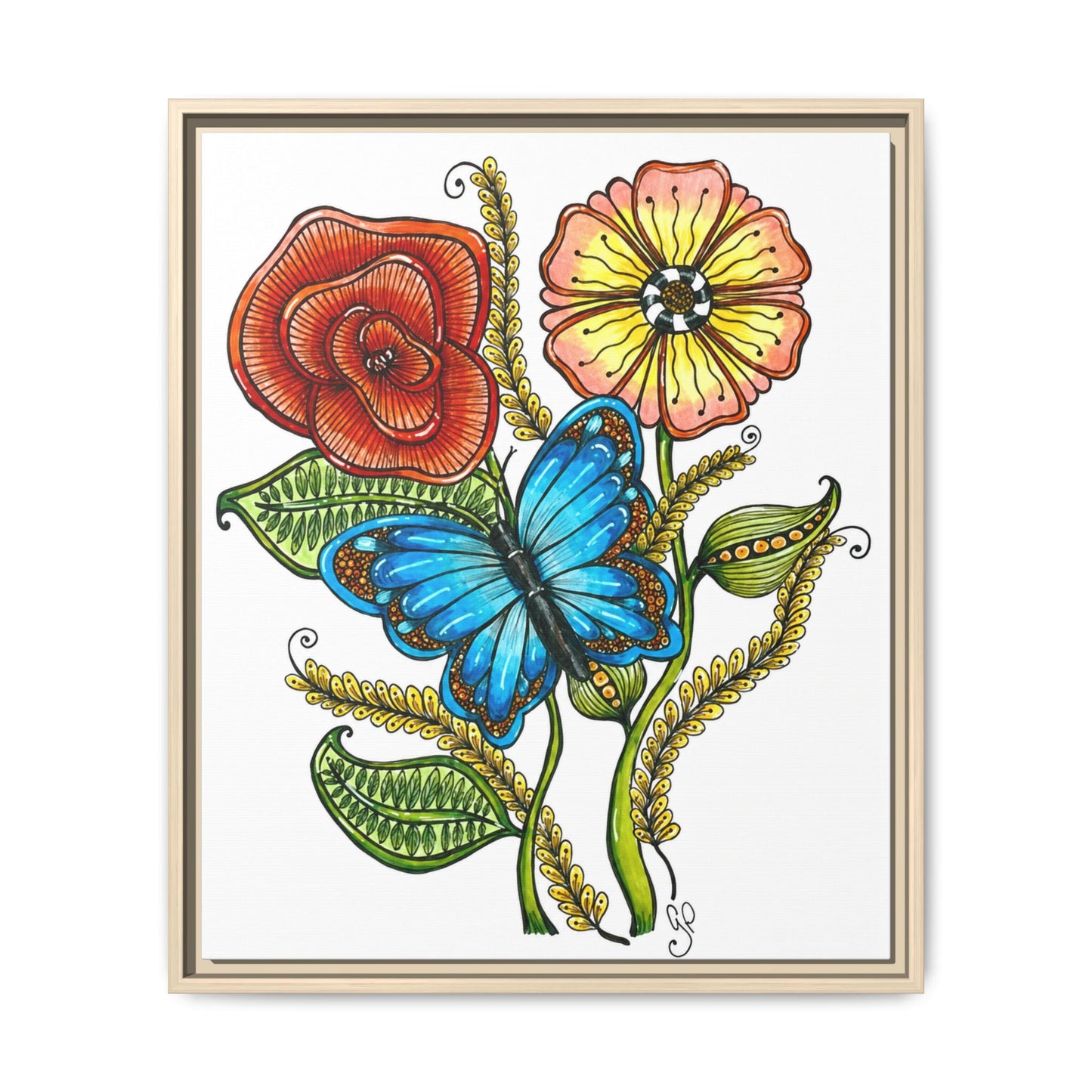 Blue Butterfly Matte Canvas, Framed (Multi-color)