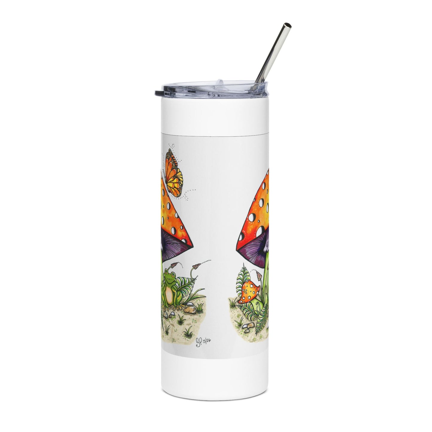 Froggy Loves Mushrooms Stainless Steel Tumbler, 20oz