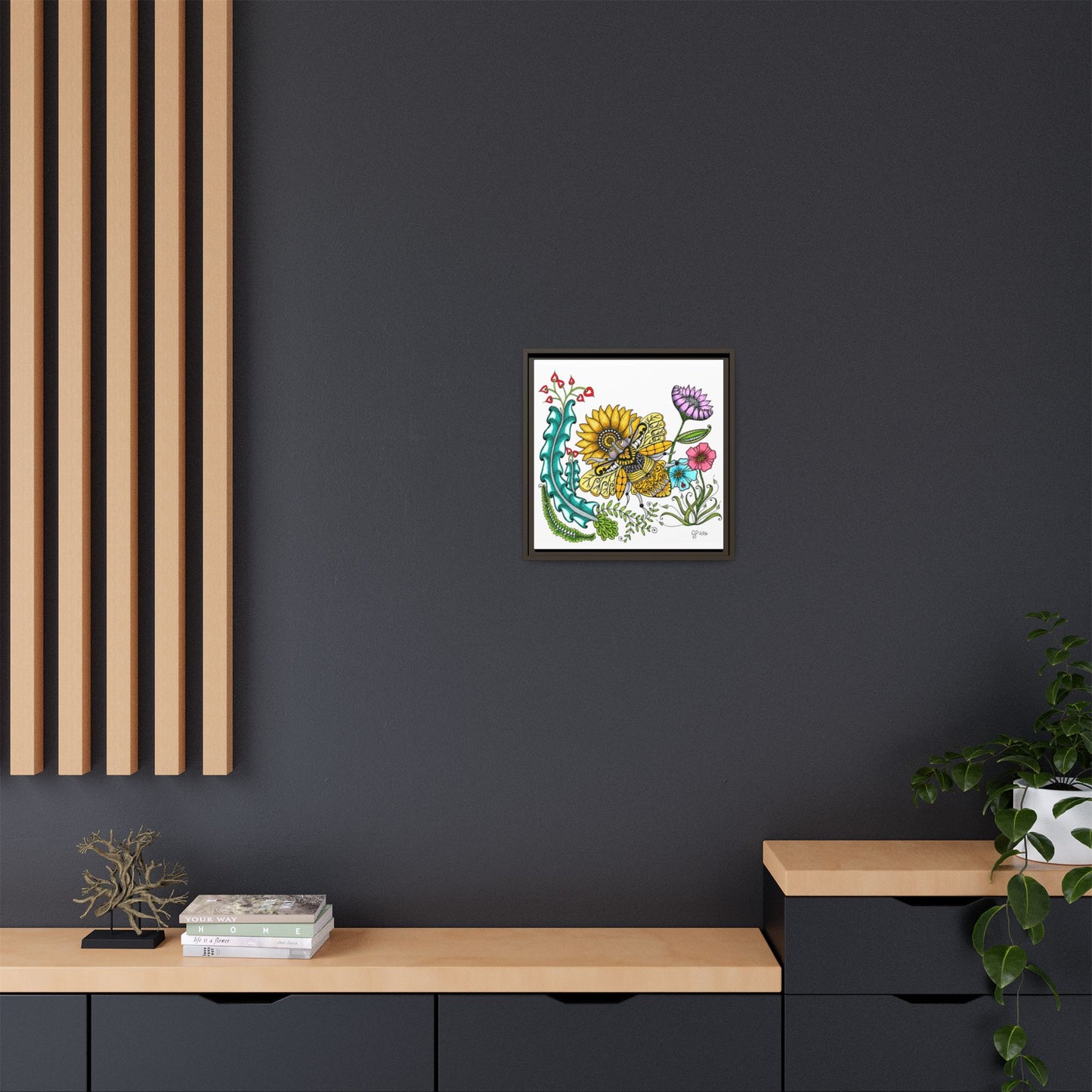 Boho Bumblebee Matte Canvas, Framed (Multi-color)
