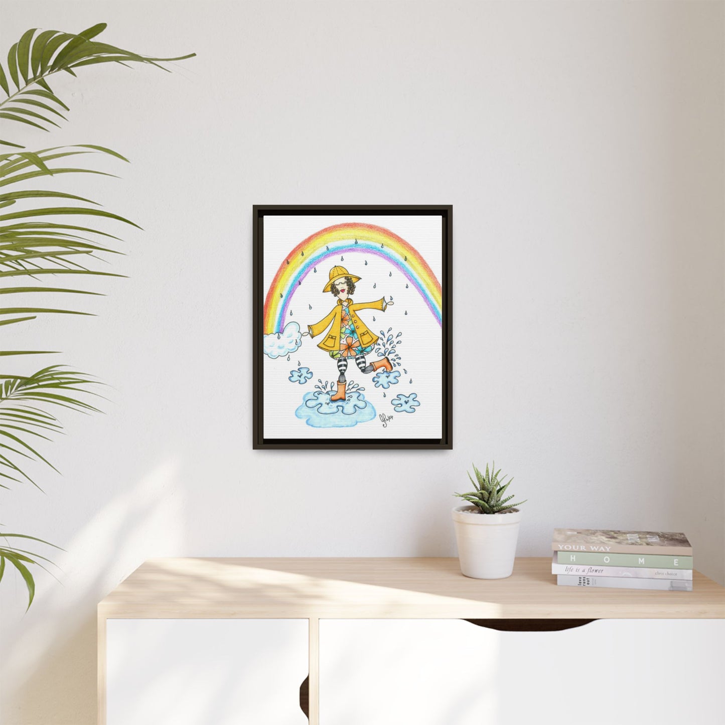 Dancing In The Rain Matte Canvas, Framed (Multi-color)