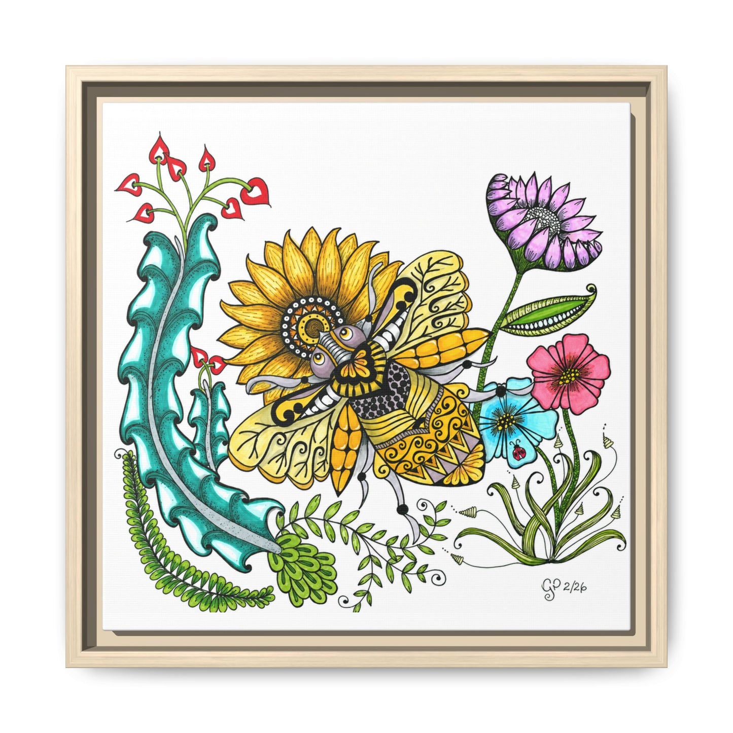 Boho Bumblebee Matte Canvas, Framed (Multi-color)