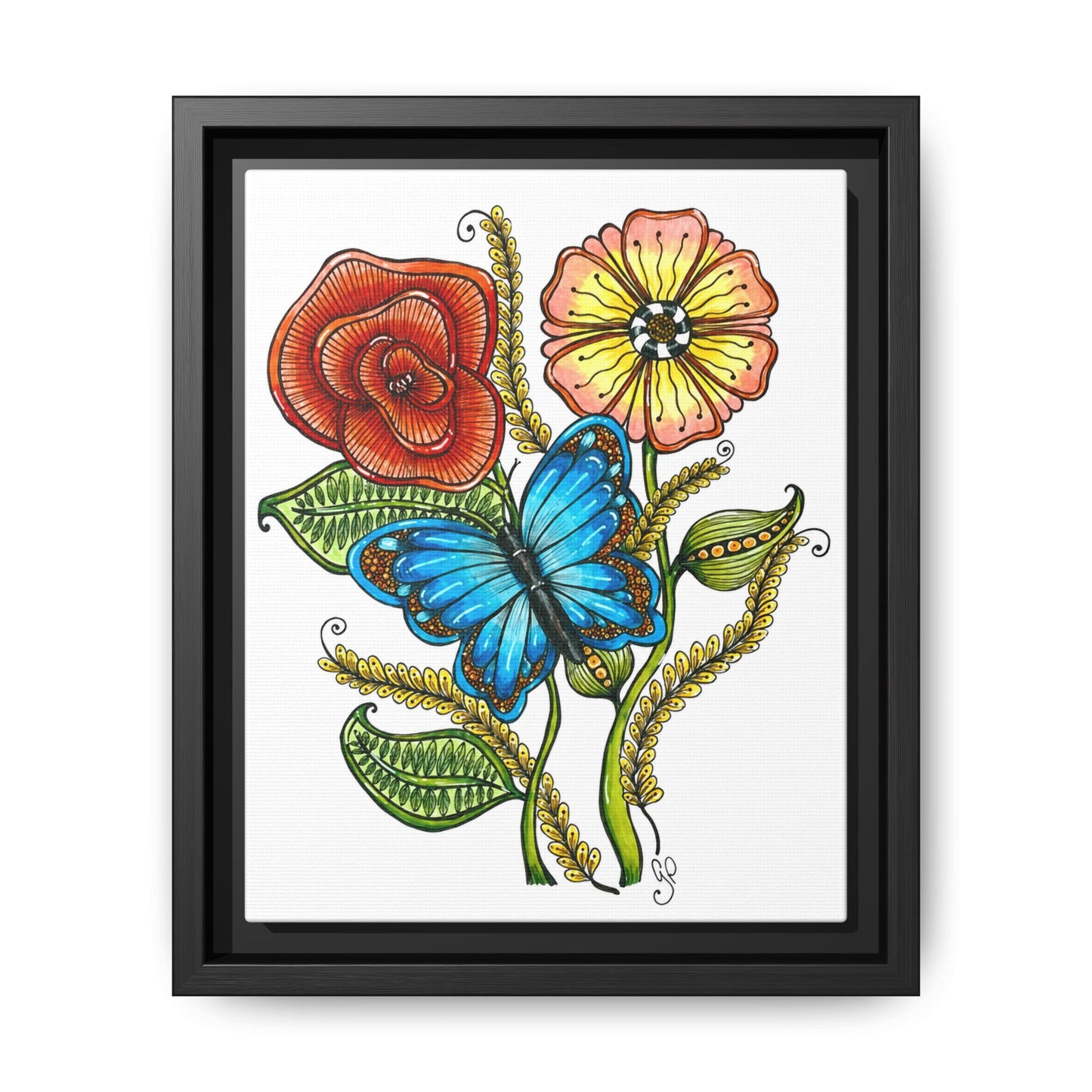 Blue Butterfly Matte Canvas, Framed (Multi-color)