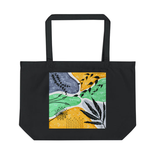A Little Nature leaf print on a large organic cotton market tote