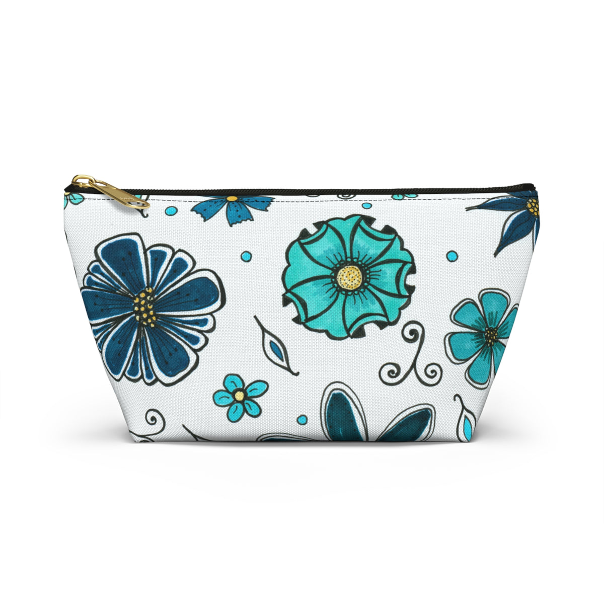 Retro Blue Flowers Accessory Pouch