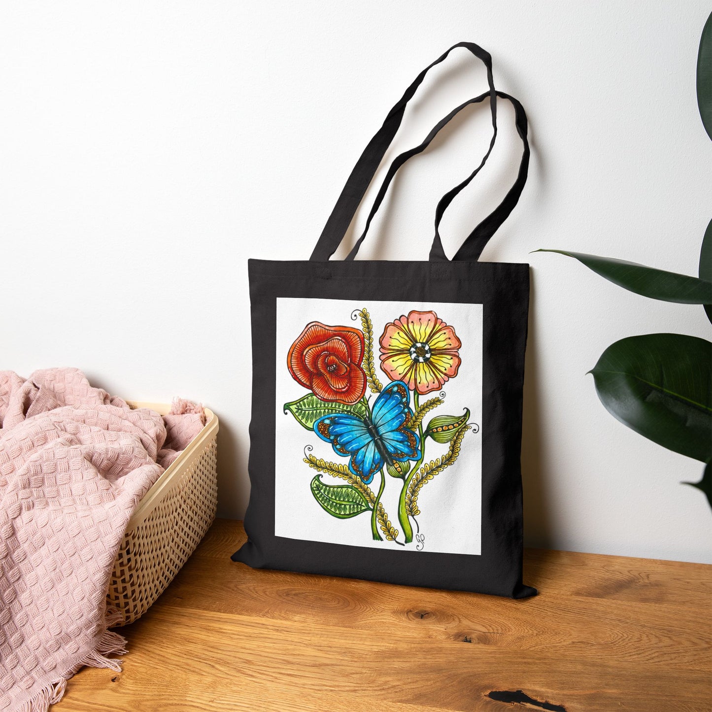 Blue Butterfly Cotton Canvas Tote Bag