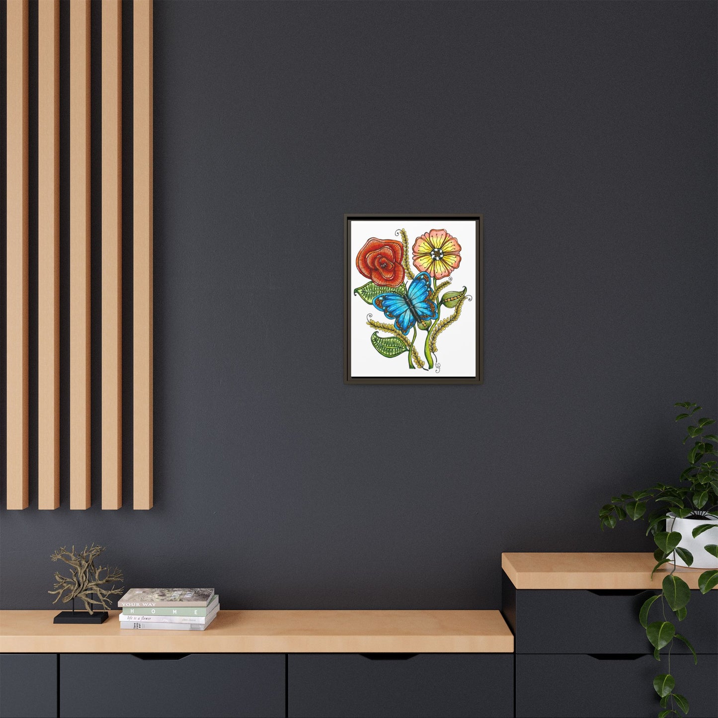 Blue Butterfly Matte Canvas, Framed (Multi-color)