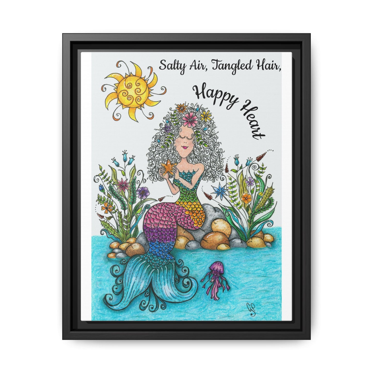 Mermaid Matte Canvas, Framed (Multi-color)