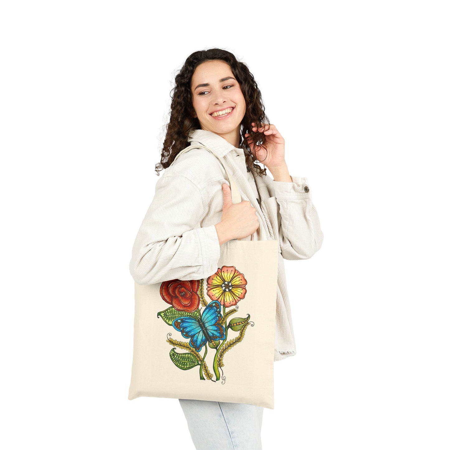 Blue Butterfly Cotton Canvas Tote Bag