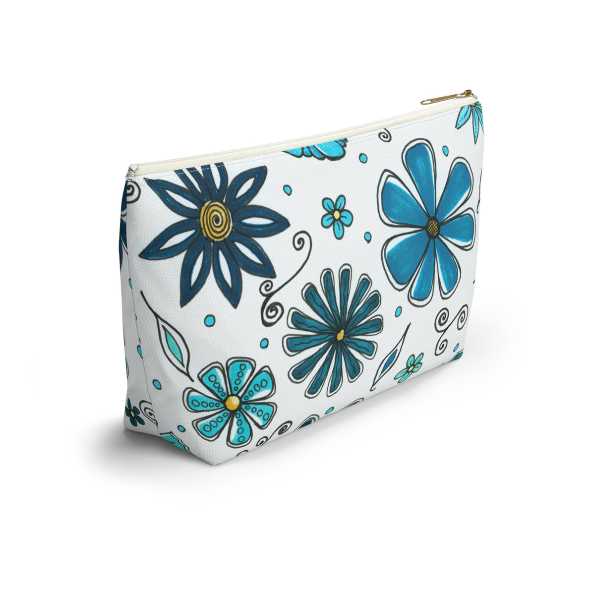 Retro Blue Flowers Accessory Pouch