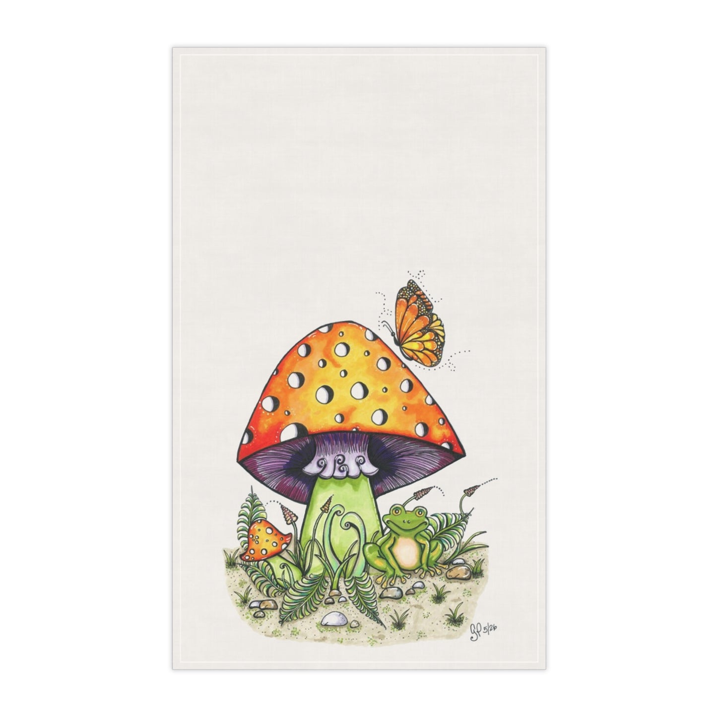 Froggy Loves Mushrooms Tea Towel