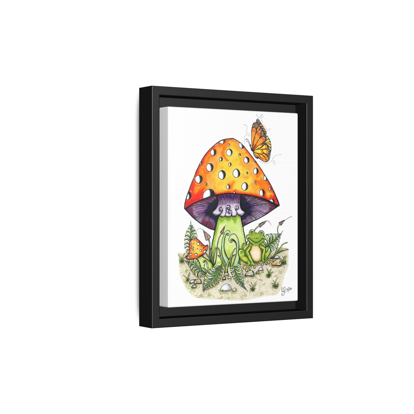 Froggy Loves Mushrooms Matte Canvas, Framed (Multi-color)