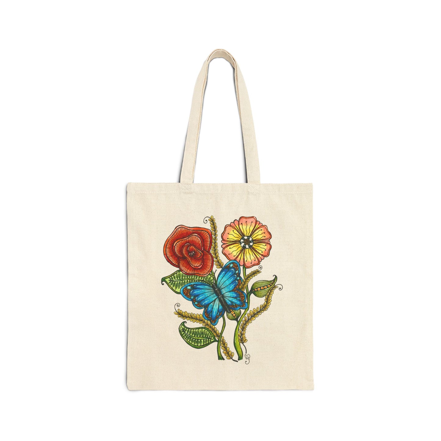 Blue Butterfly Cotton Canvas Tote Bag