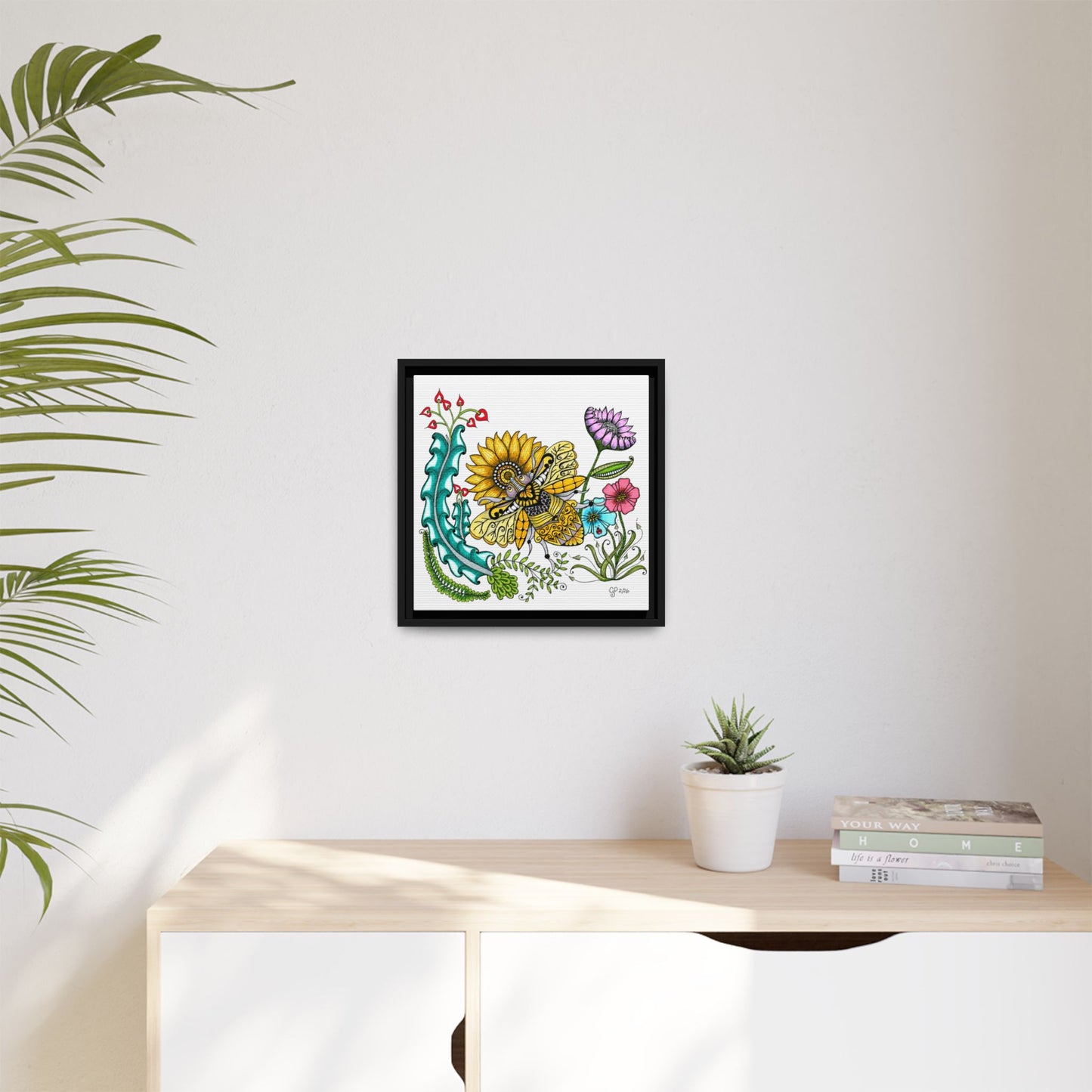 Boho Bumblebee Matte Canvas, Framed (Multi-color)