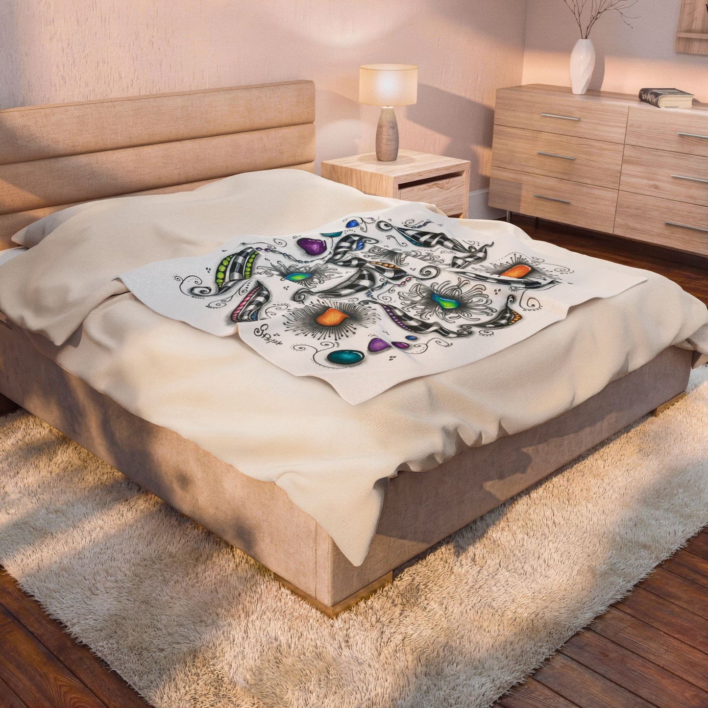 Zen Whimsy Velveteen Plush Blanket