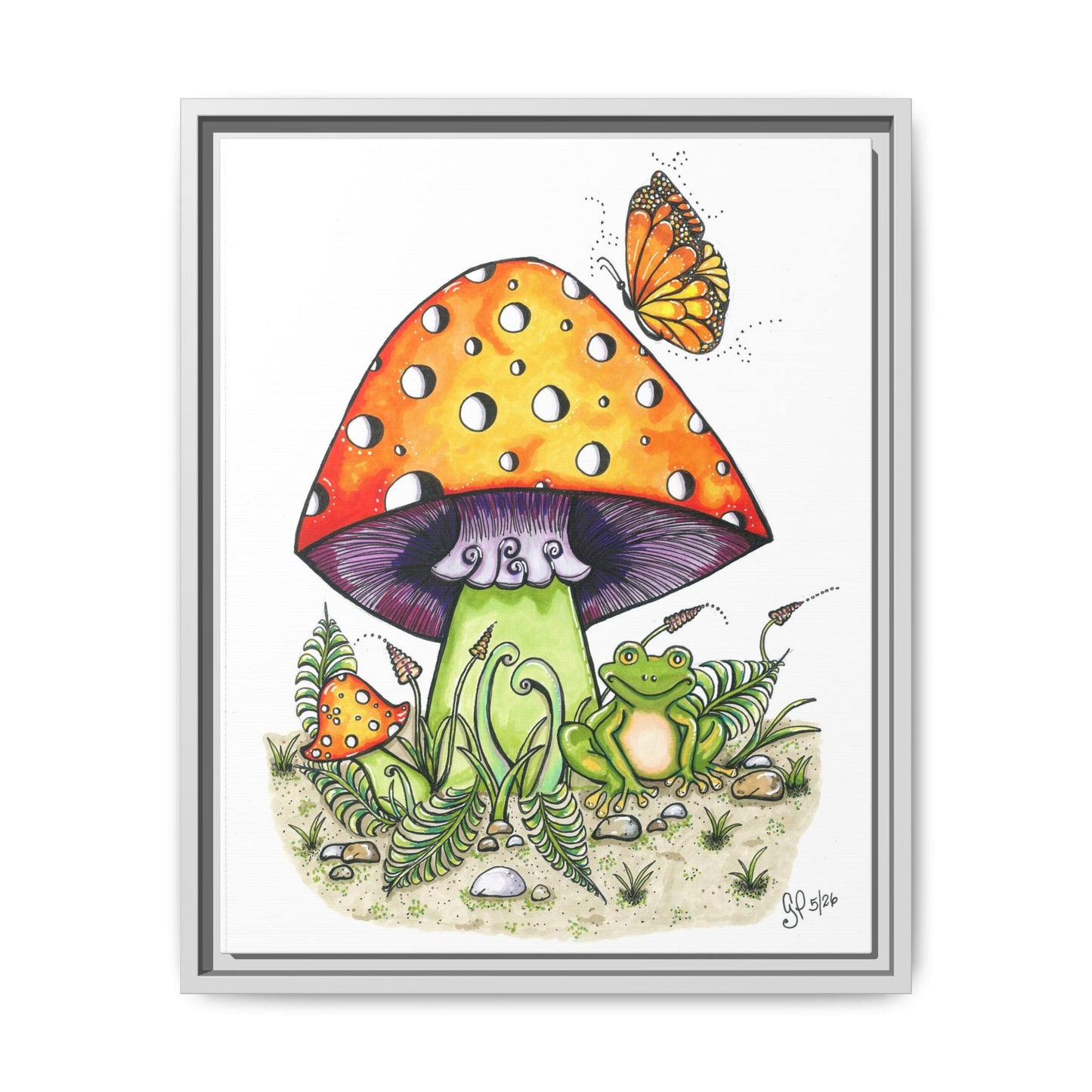 Froggy Loves Mushrooms Matte Canvas, Framed (Multi-color)