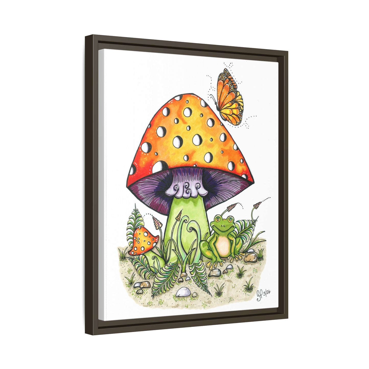 Froggy Loves Mushrooms Matte Canvas, Framed (Multi-color)