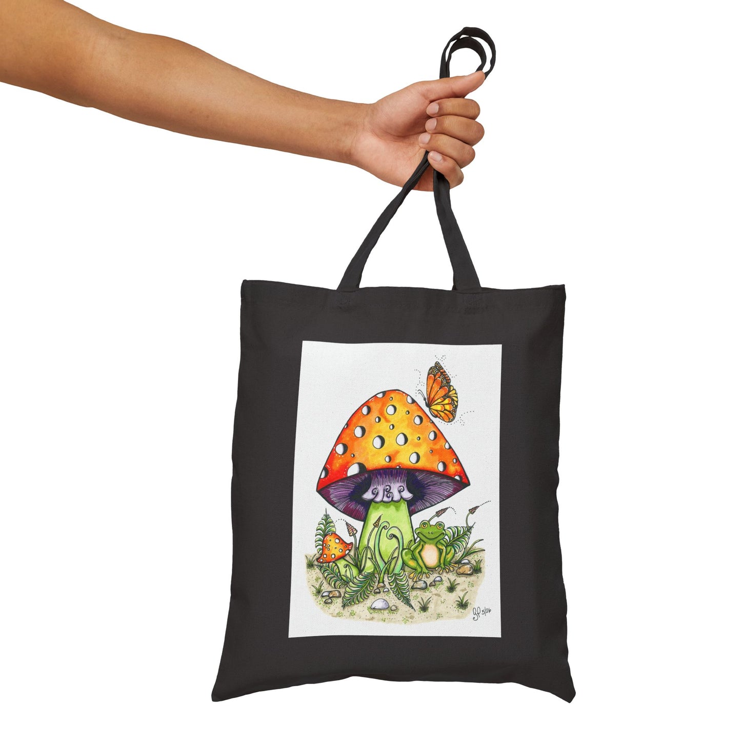 Froggy Loves Mushrooms Cotton Canvas Tote Bag