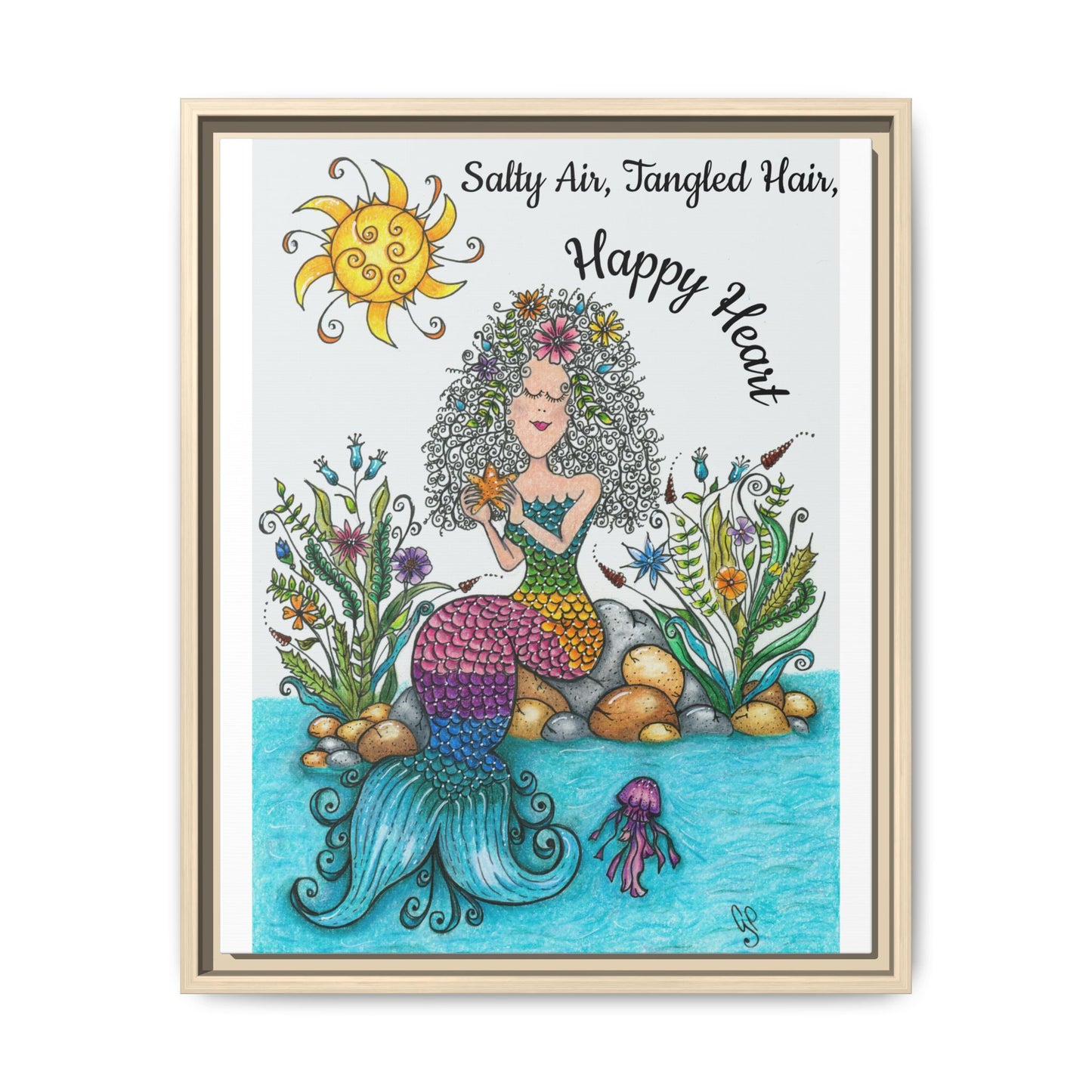 Mermaid Matte Canvas, Framed (Multi-color)