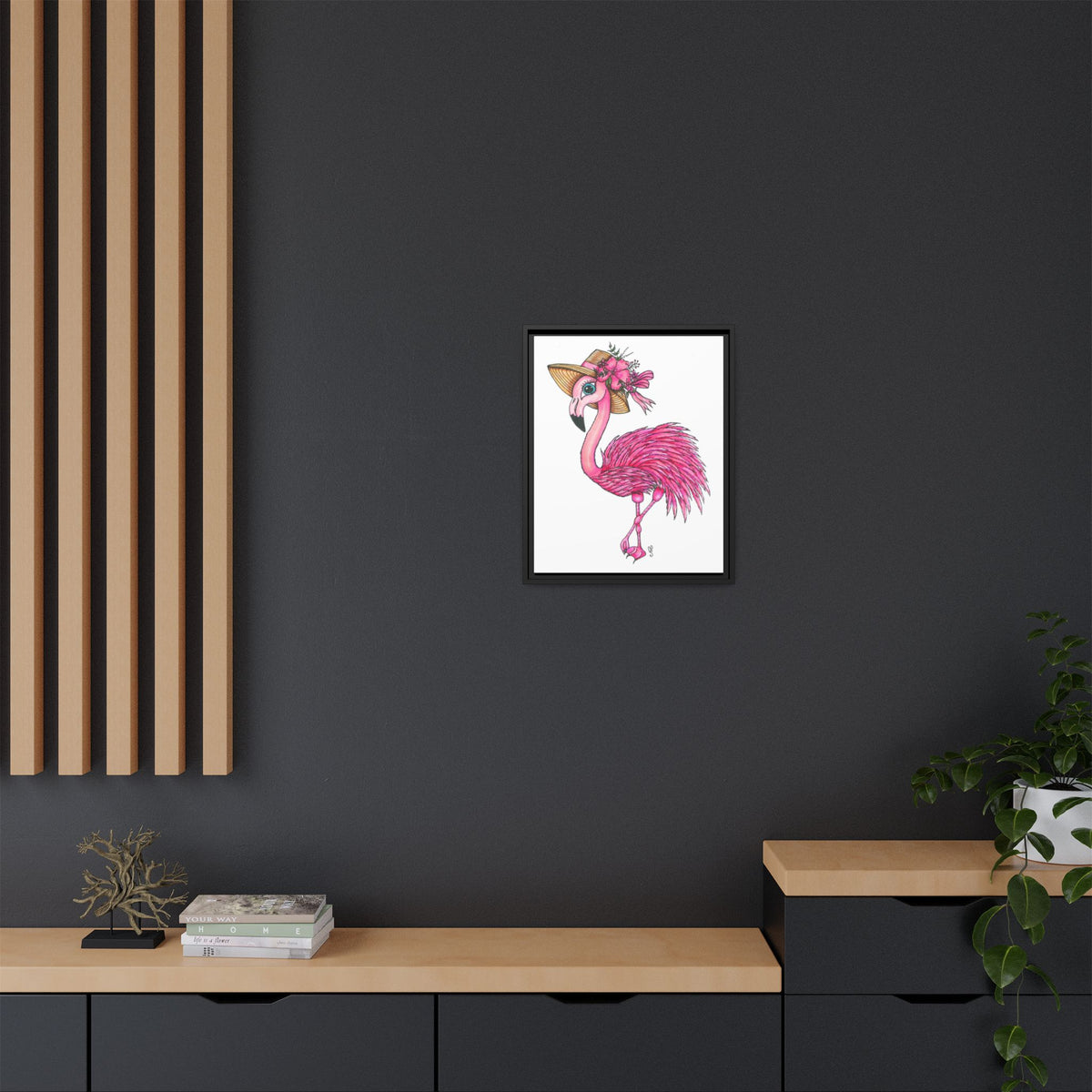 Francine The Flamingo Matte Canvas, Framed (Multi-color)