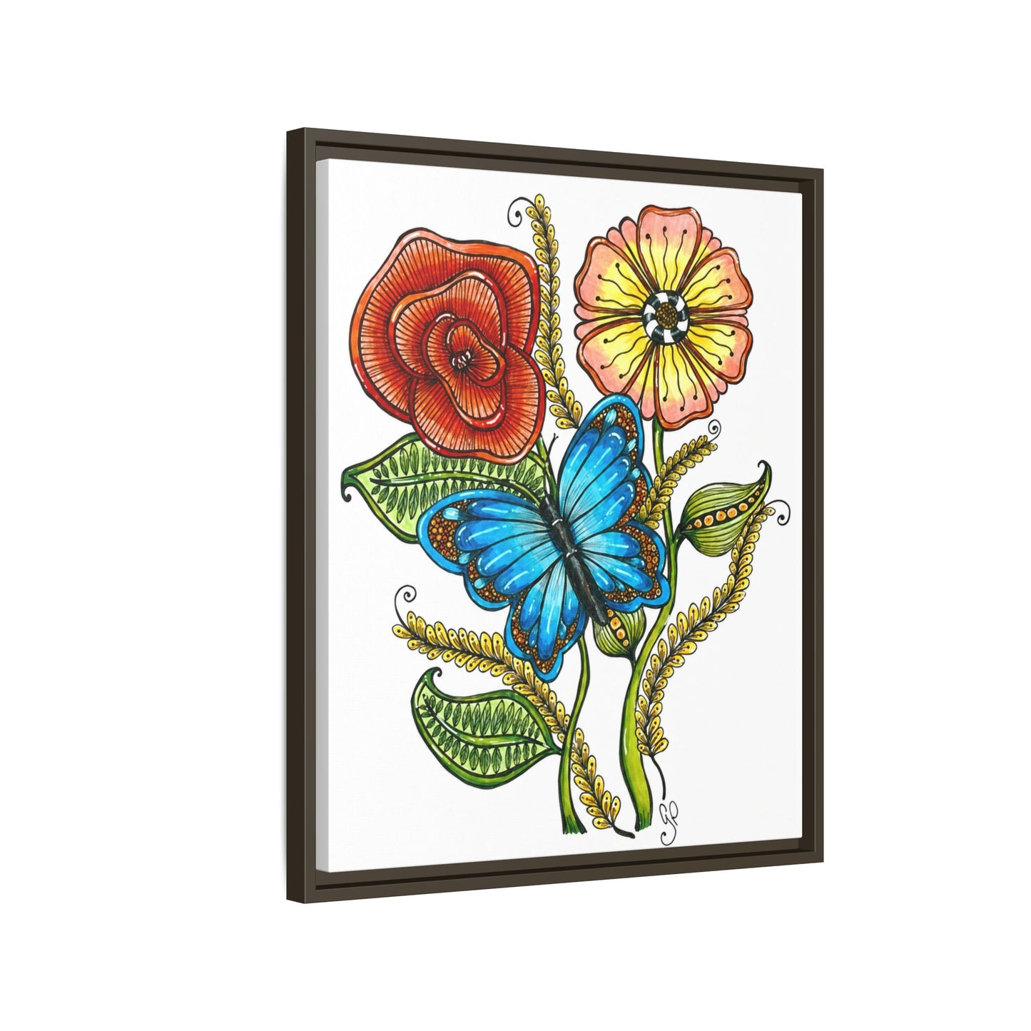 Blue Butterfly Matte Canvas, Framed (Multi-color)