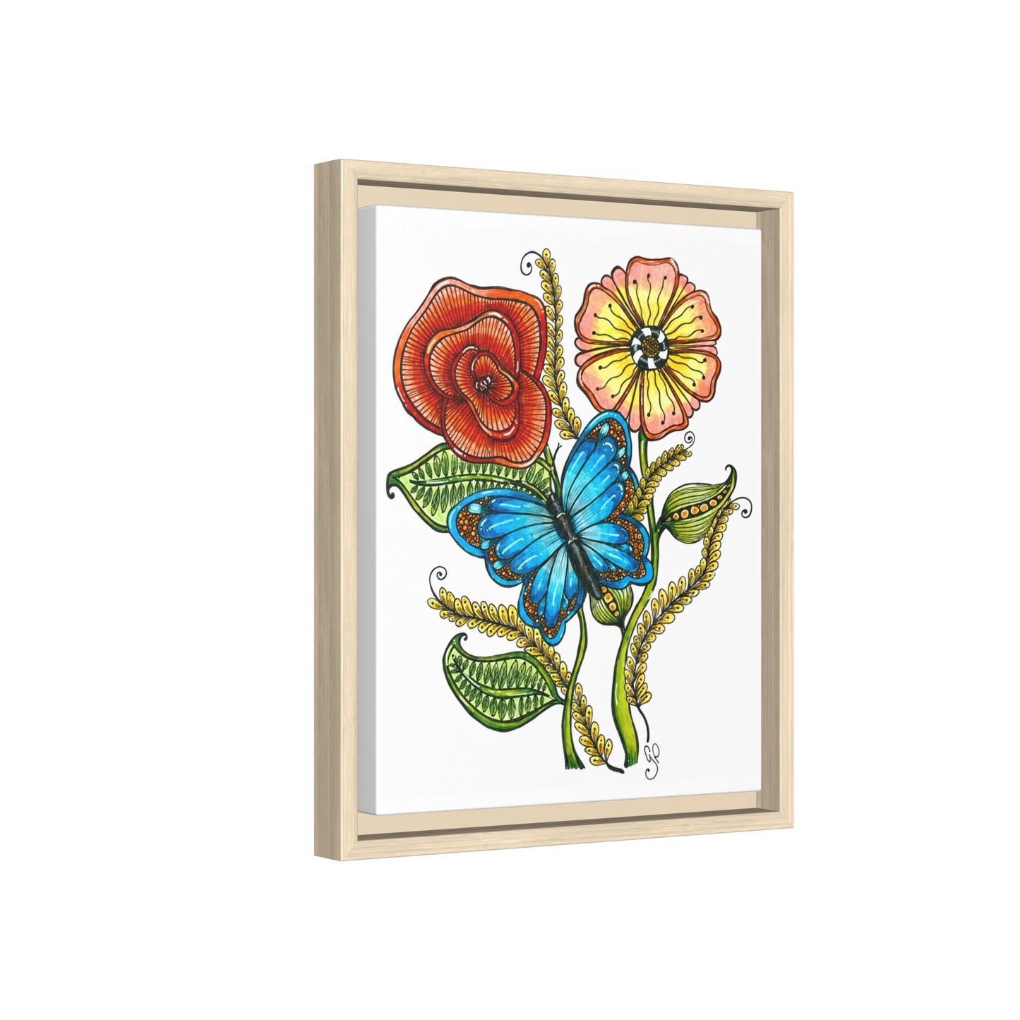 Blue Butterfly Matte Canvas, Framed (Multi-color)