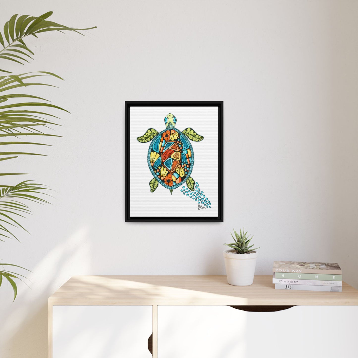 Sea Turtle Matte Canvas, Framed (Multi-color)