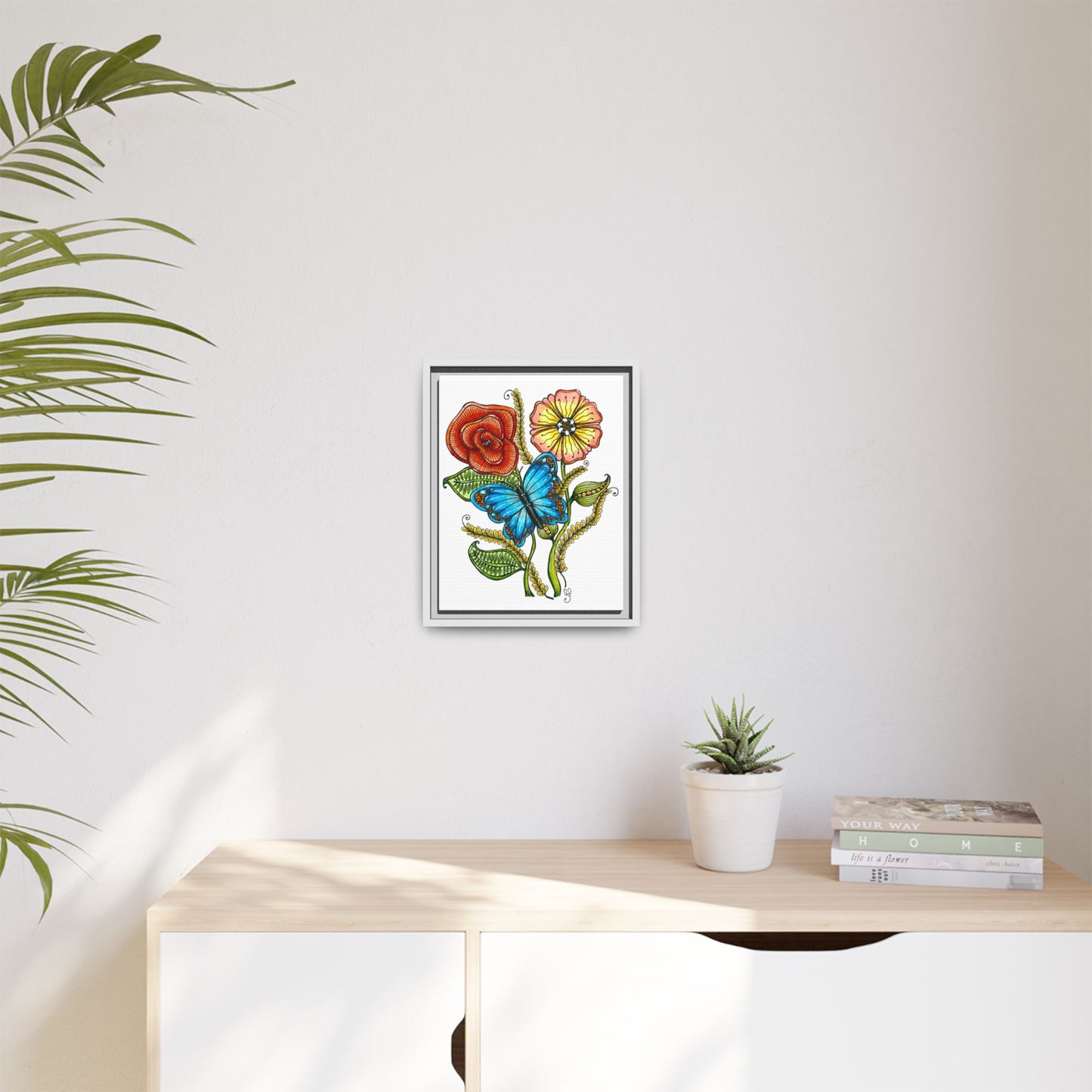 Blue Butterfly Matte Canvas, Framed (Multi-color)