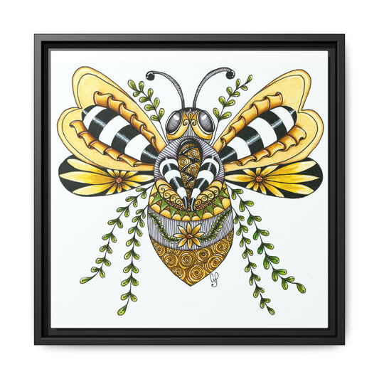 Framed matte canvas kitchen wall art of a hand-drawn queen bee