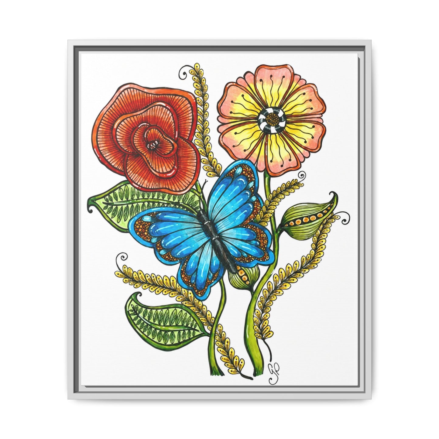 Blue Butterfly Matte Canvas, Framed (Multi-color)