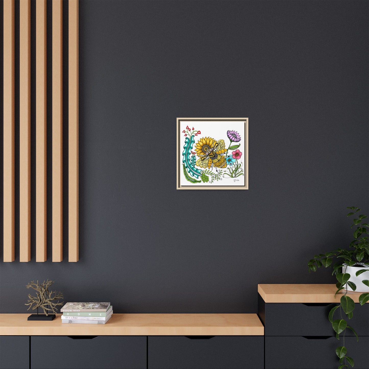 Boho Bumblebee Matte Canvas, Framed (Multi-color)
