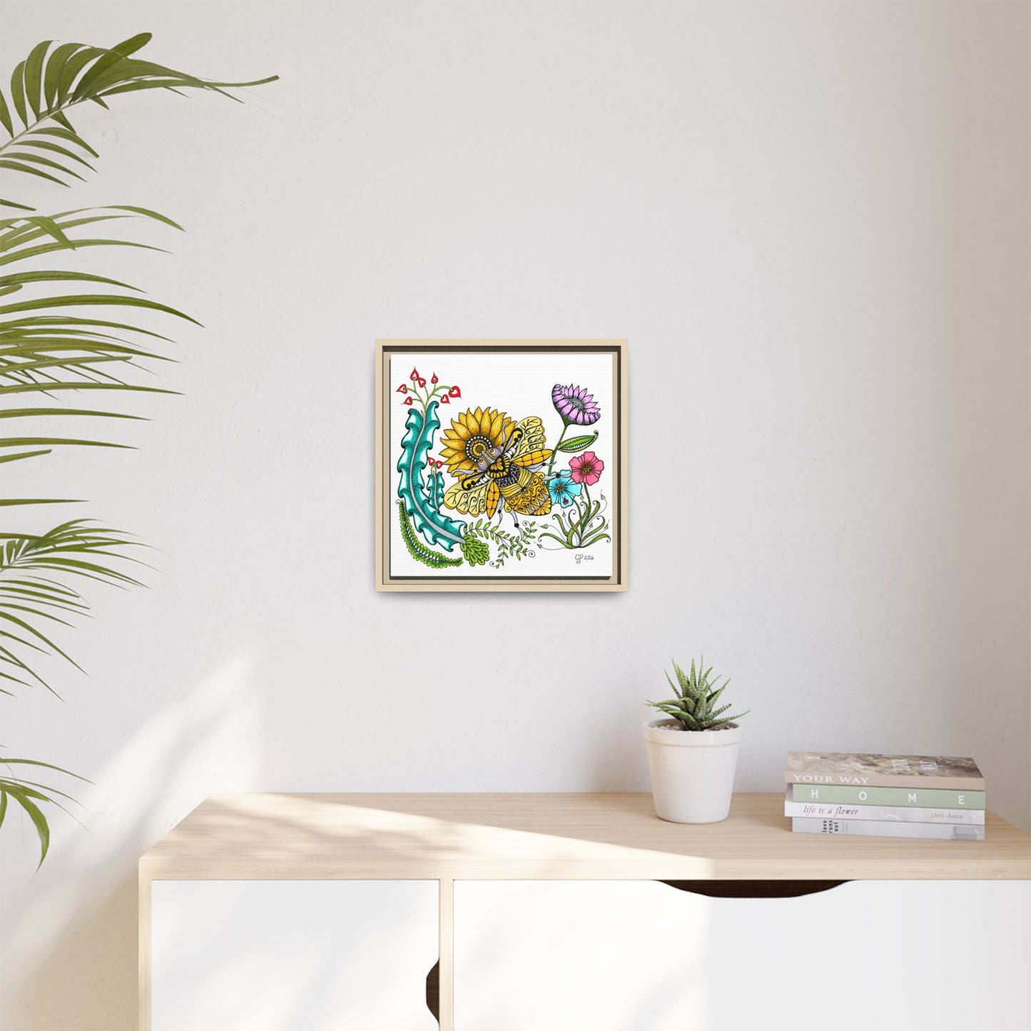 Boho Bumblebee Matte Canvas, Framed (Multi-color)