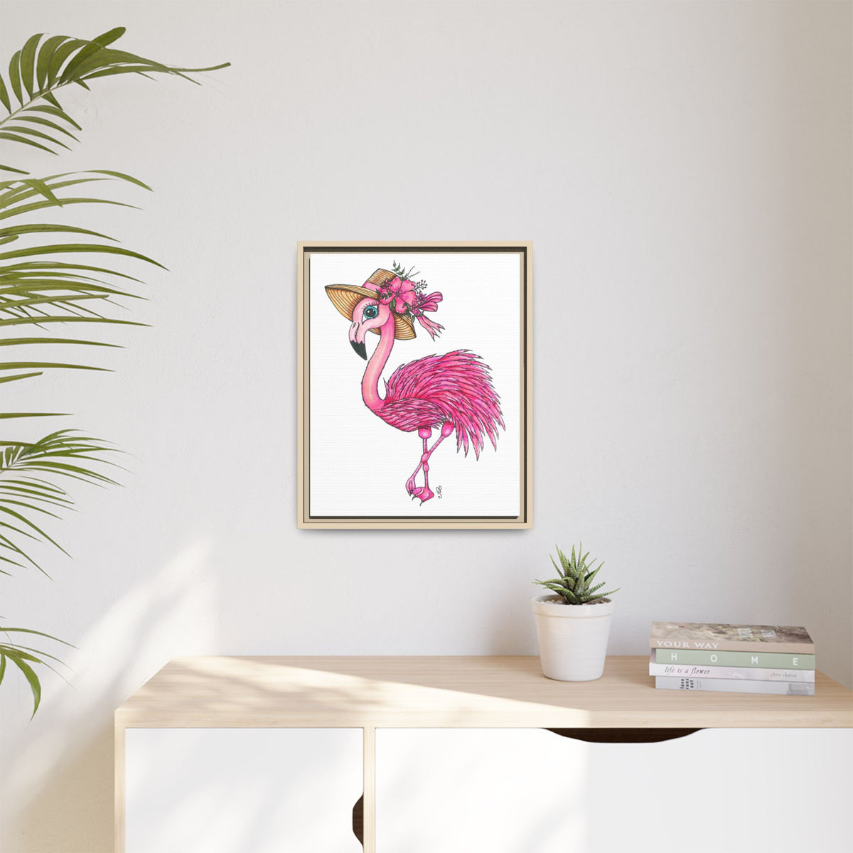 Francine The Flamingo Matte Canvas, Framed (Multi-color)