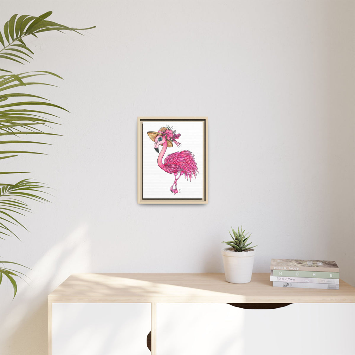Francine The Flamingo Matte Canvas, Framed (Multi-color)