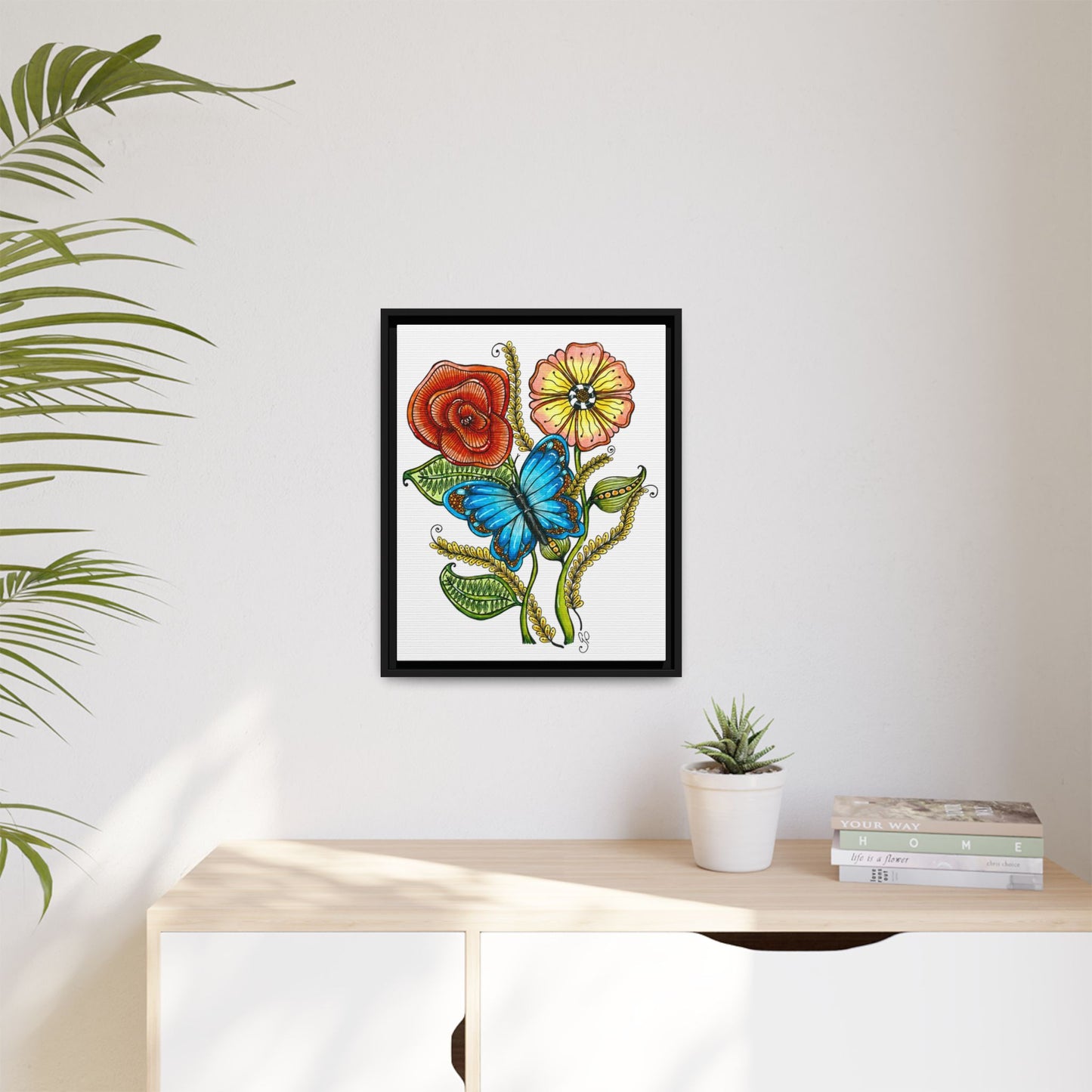 Blue Butterfly Matte Canvas, Framed (Multi-color)